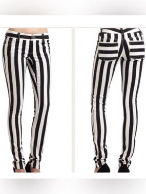 Alice + Olivia Skinny Pants Black/White Stripe 6